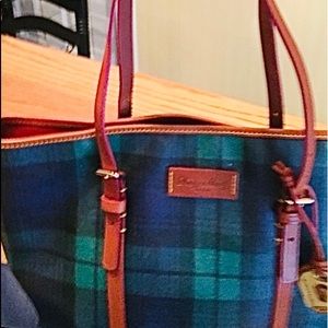 Dooney & Bourke Tote Style Purse Green&Navy Plaid